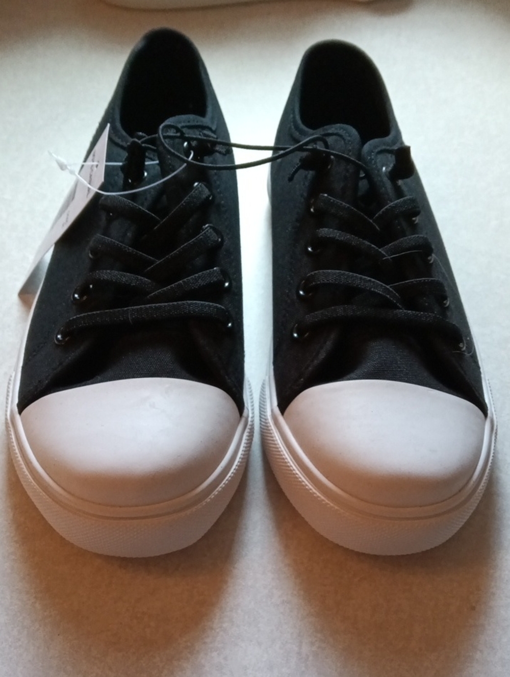 Soda Black Canvas Elastic Lace-slide Sneakers with White Toe